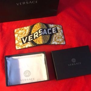 Versace Gold Hibiscus Print Bifold Wallet